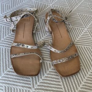 Dolce Vita strappy metallic snakeskin studded leather wedge sandal size 8